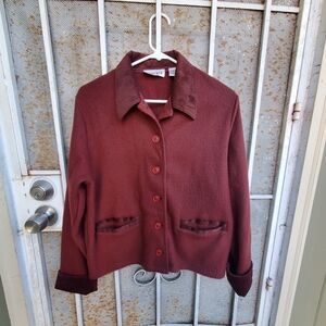 Vintage Energie Burgundy Fleece Button Sweater Jacket Size M